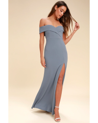 Song of Love Blue Grey Off-the-Shoulder Maxi Dress